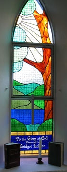 St Mark's Church modern stained glass window inscribed To the Glory of God